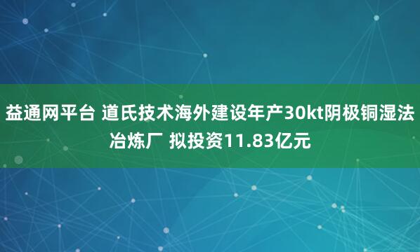 益通网平台 道氏技术海外建设年产30kt阴极铜湿法冶炼厂 拟投资11.83亿元