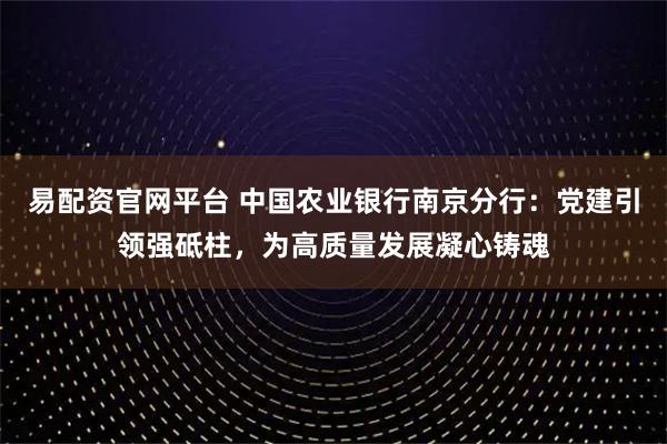 易配资官网平台 中国农业银行南京分行:党建引领强砥柱,为高质量发展凝心铸魂